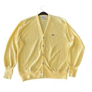 Vintage Izod Lacoste Yellow Cardigan Sweater Orlon Acrylic USA Made Mens Large